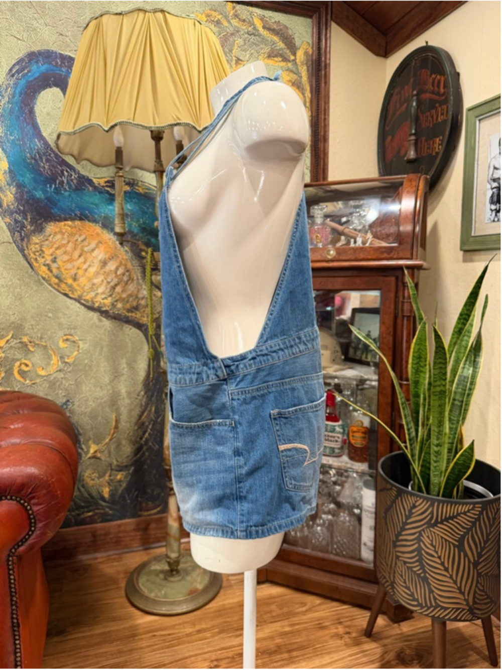 American Eagle Denim Romper Shortalls Halter Neck Button Front Blue Medium - Picture 4 of 11